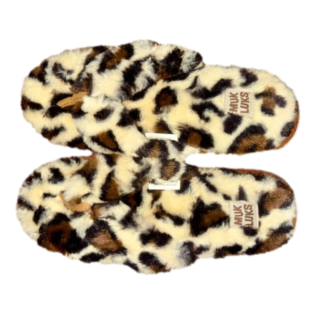 MUK LUKS Women's Maren Thong Slipper-Neutral Leopard NWOT